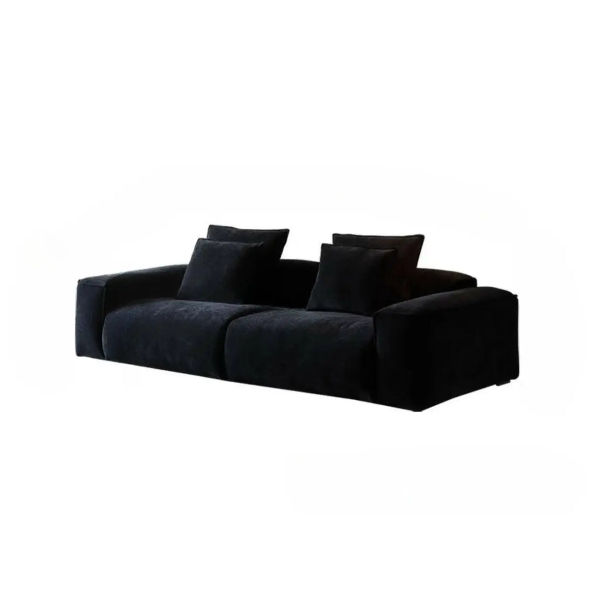 Black Chenille Square Arm Concealed Support Sofa Image - 5