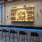 Black Circular Metal Wall Mounted Wine Rack with Lights Image - 7