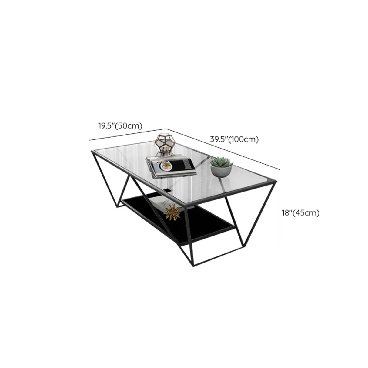 Black Clear Glass Top Rectangular Metal Single Table 