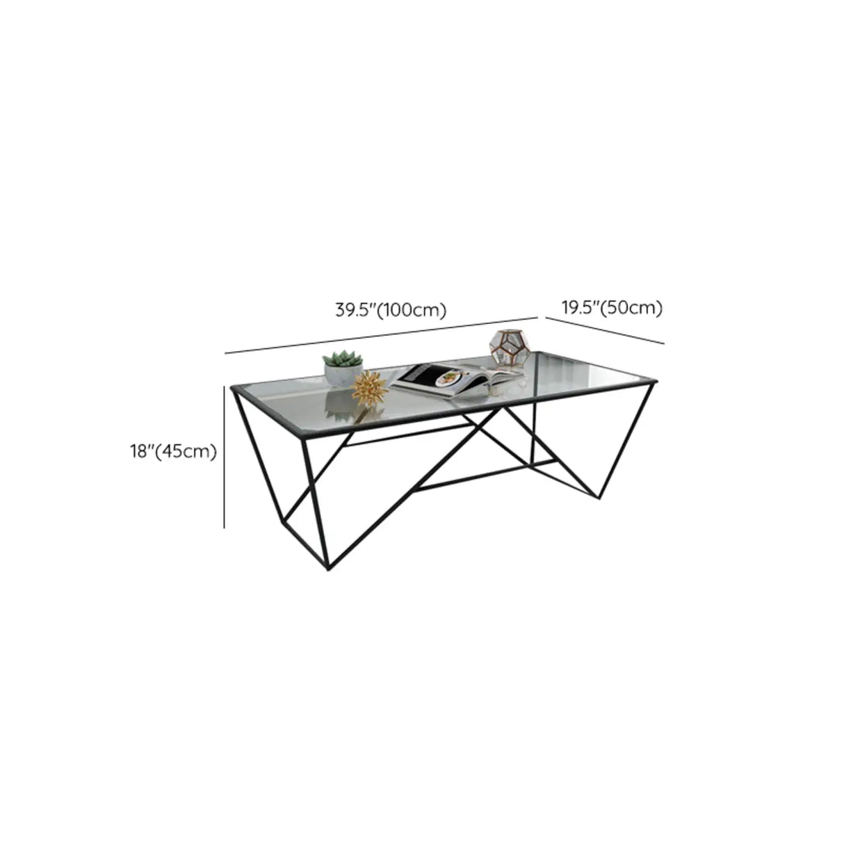 Black Clear Glass Top Rectangular Metal Single Table Image - 12