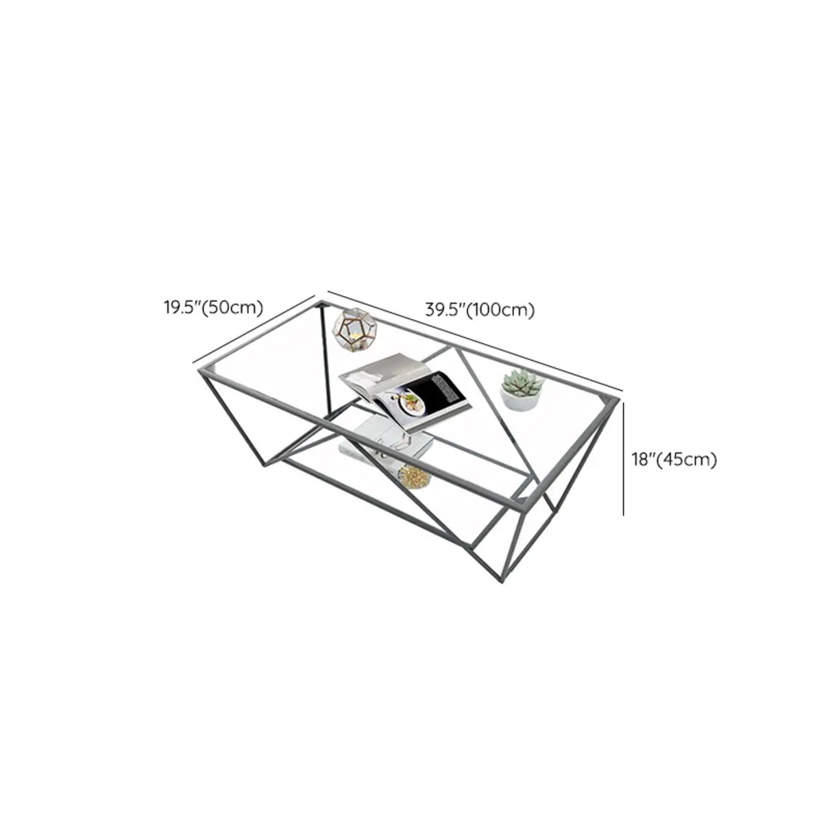 Black Clear Glass Top Rectangular Metal Single Table Image - 13