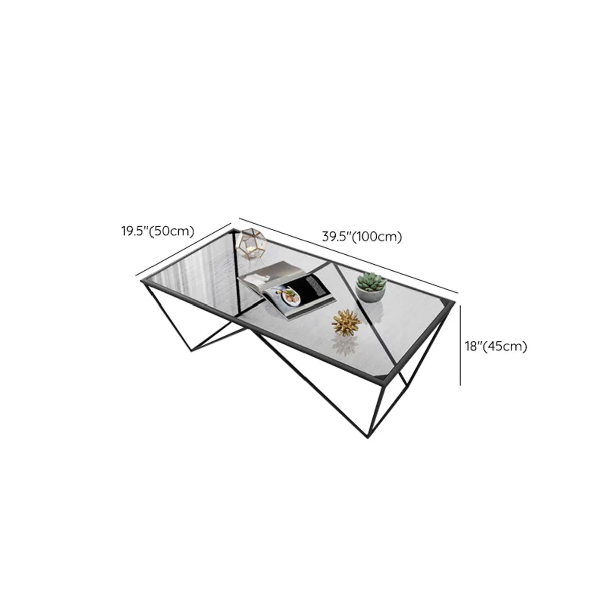 Black Clear Glass Top Rectangular Metal Single Table Image - 14