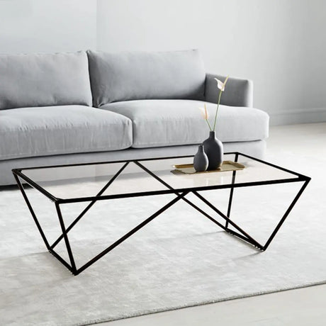 Black Clear Glass Top Rectangular Metal Single Table Image - 1