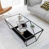 Black Clear Glass Top Rectangular Metal Single Table Image - 4