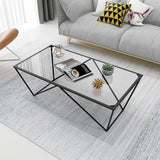 Black Clear Glass Top Rectangular Metal Single Table Image - 9