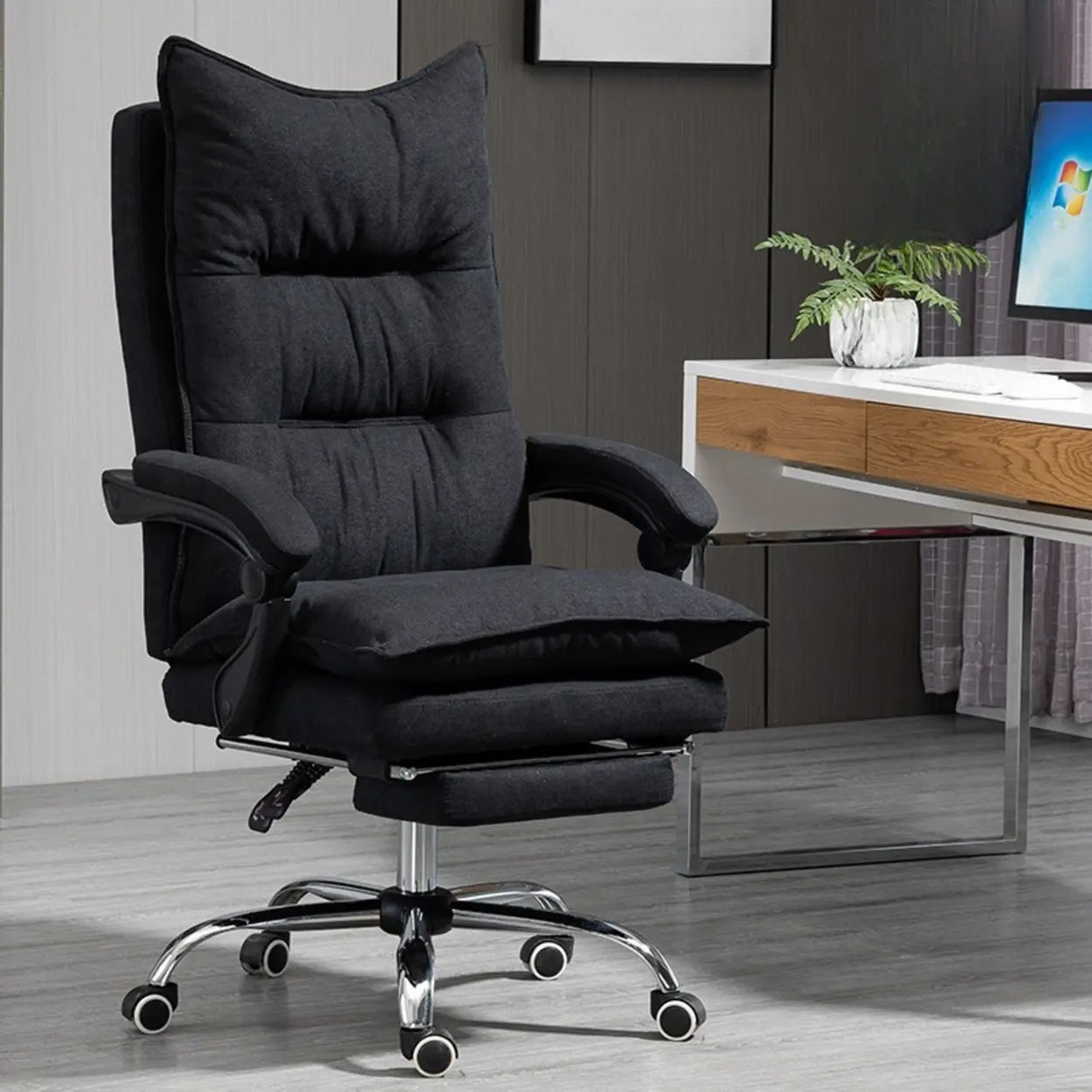 Black Comfort Ergonomic High-Back Fabric Office Chair Image - 5