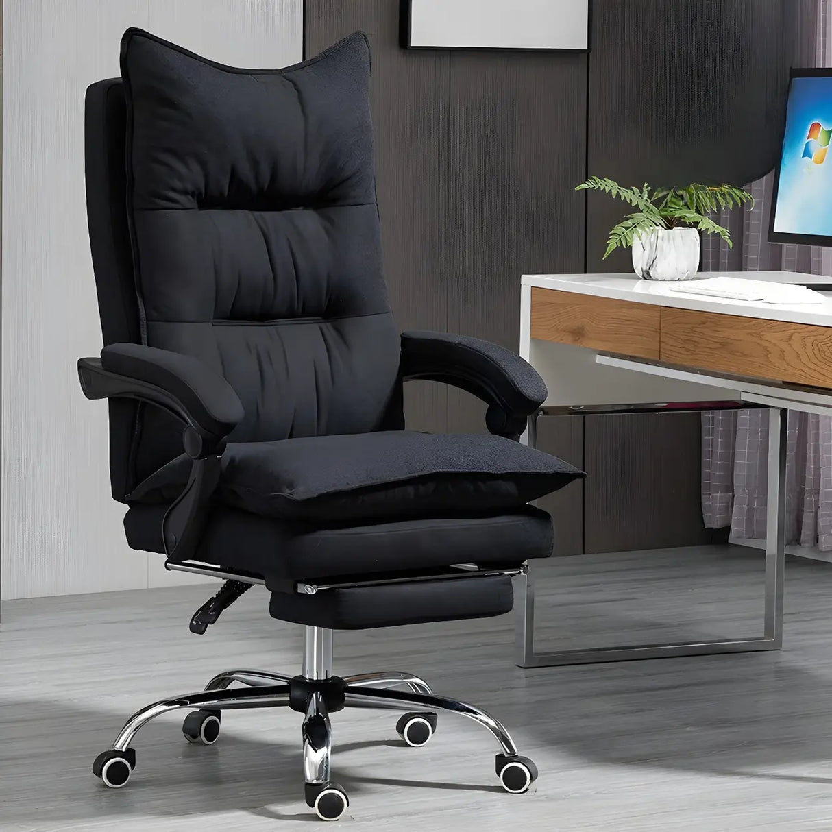 Black Comfort Ergonomic High-Back Fabric Office Chair Image - 6