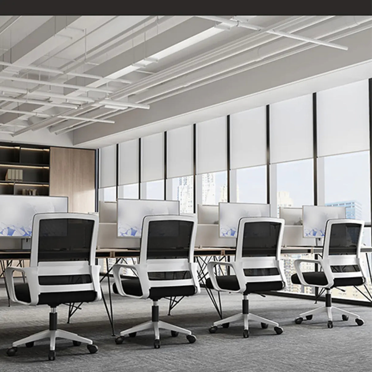 Black Comfortable Mesh Mid-Back Ergonomic Office Chair Image - 8