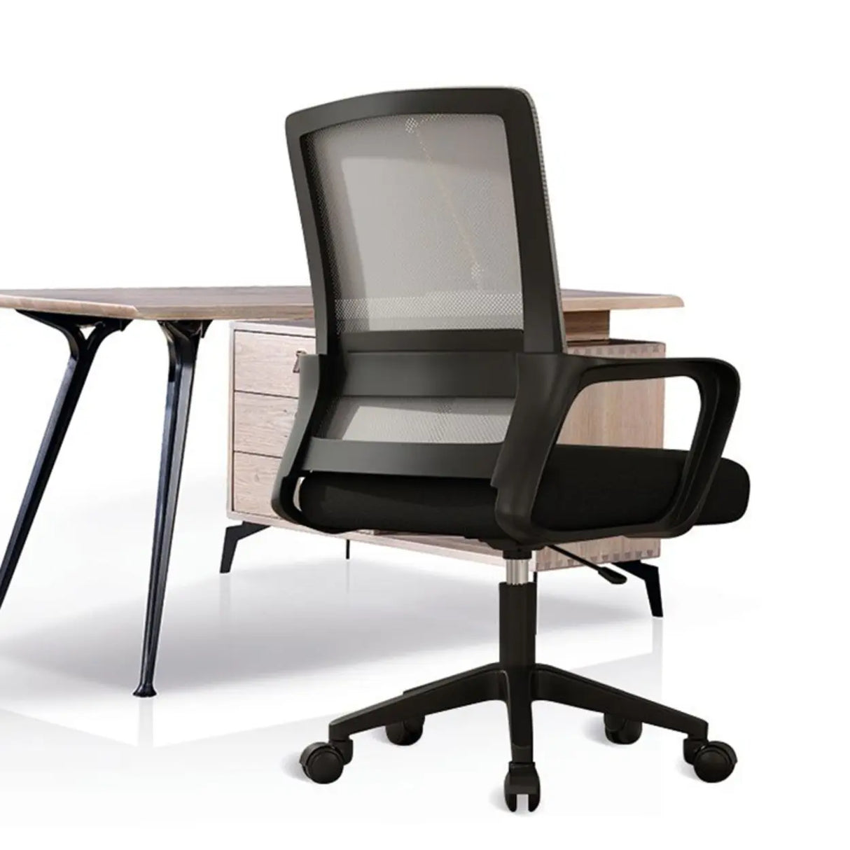 Black Comfortable Mesh Mid-Back Ergonomic Office Chair Image - 9