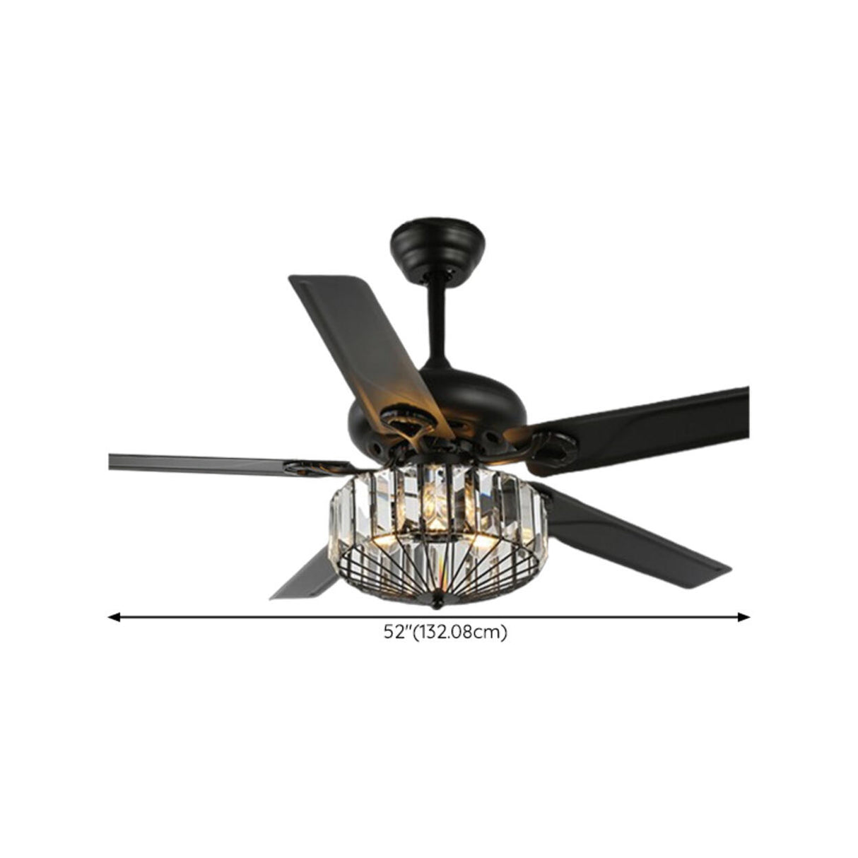 Black Crystal Windmill 5 Blades Ceiling Fan with Light 
