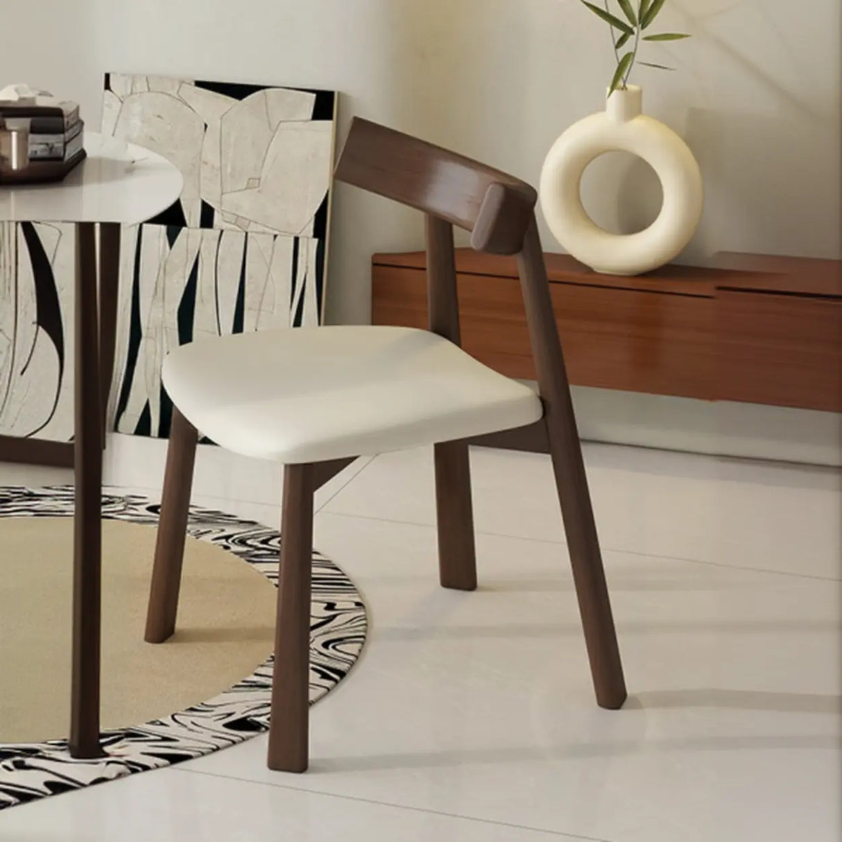 Black Curved Back Upholstered Wooden Dining Chairs Image - 12