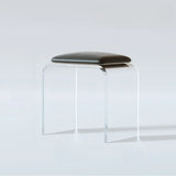 Black Curved Metal Sled Base Leather Seat Vanity Stool Image - 3