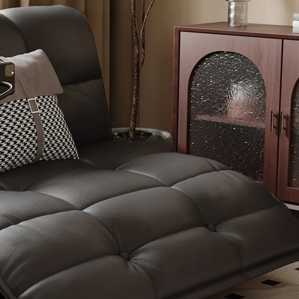Black Cushion Back Armless Leather Storage Futon Sofa Bed Image - 5