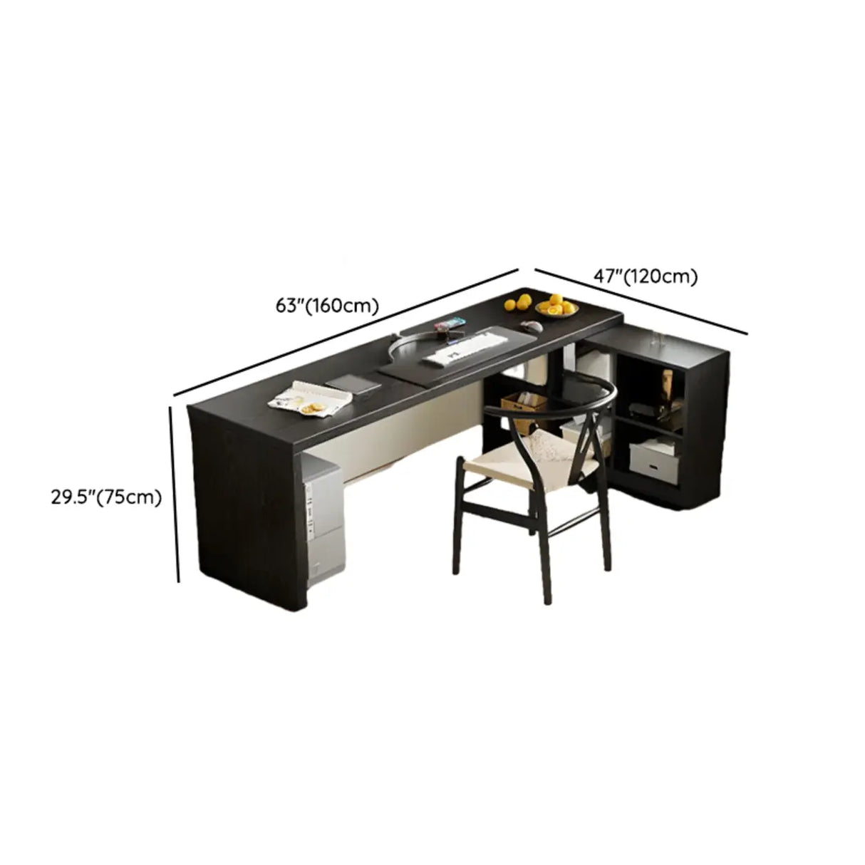 Black Deep L-Shape Wooden Computer Desk With Shelves Image - 10