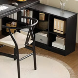 Black Deep L-Shape Wooden Computer Desk With Shelves Image - 5