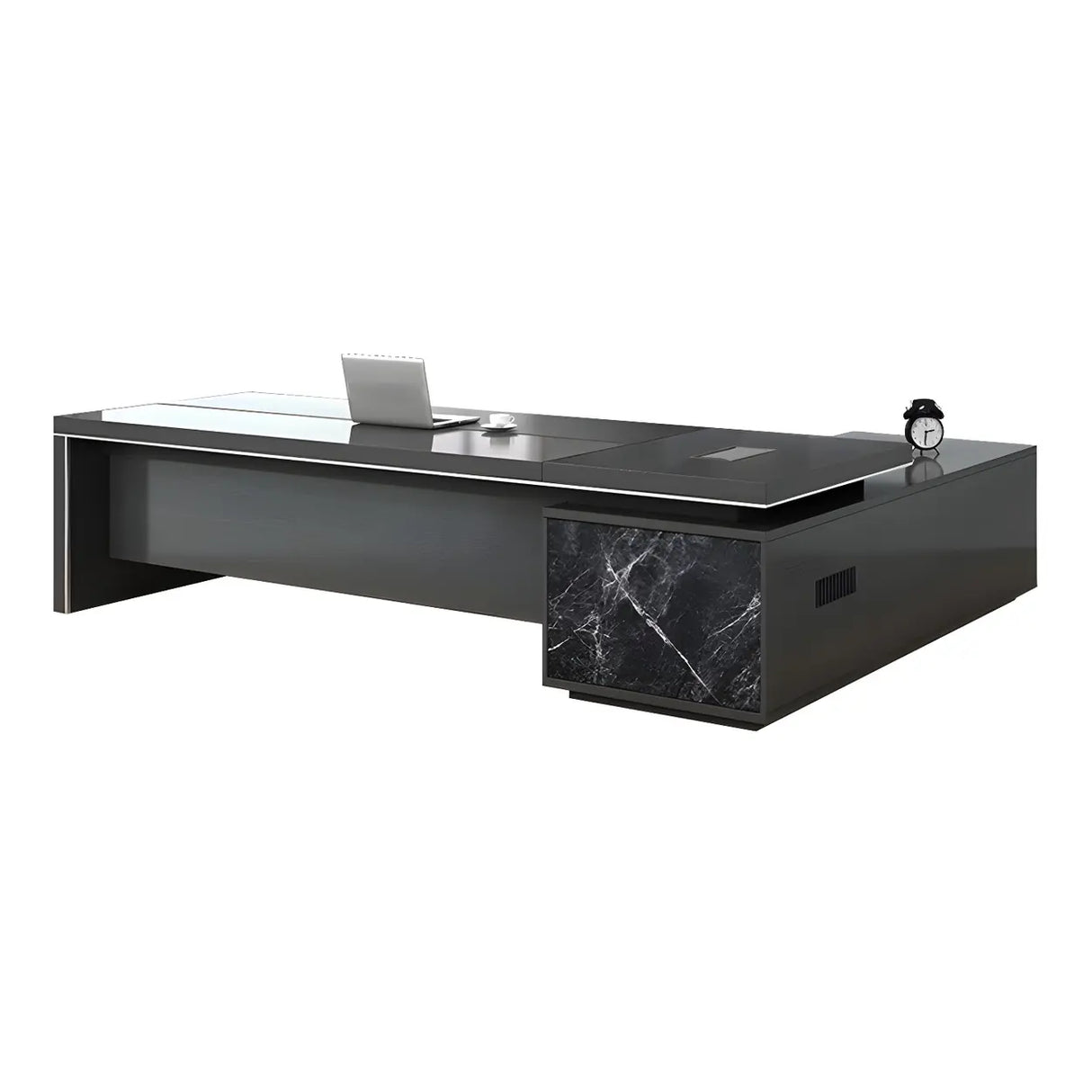 Black Deep Width L-Shape Executive Desk with Drawers Image - 10