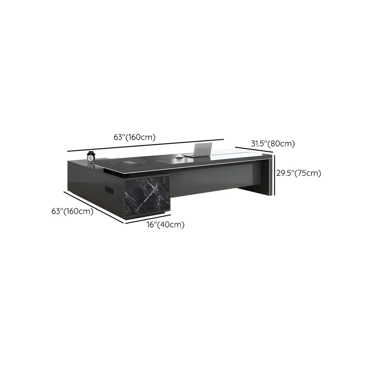 Black Deep Width L-Shape Executive Desk with Drawers Image - 12