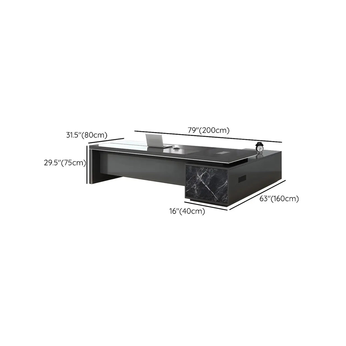 Black Deep Width L-Shape Executive Desk with Drawers Image - 15