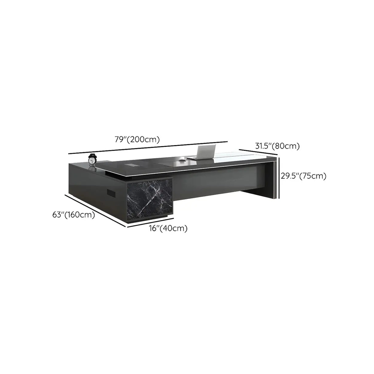 Black Deep Width L-Shape Executive Desk with Drawers Image - 16