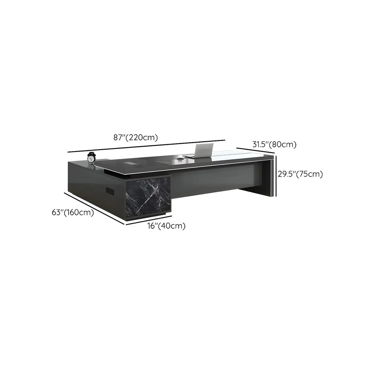 Black Deep Width L-Shape Executive Desk with Drawers Image - 18