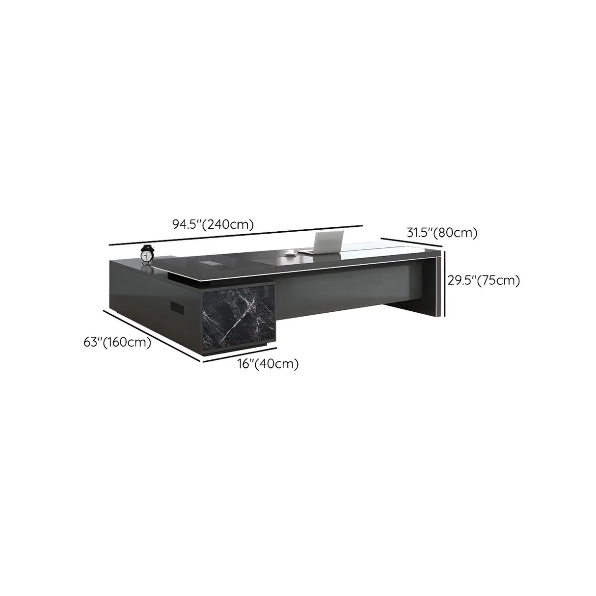 Black Deep Width L-Shape Executive Desk with Drawers Image - 20