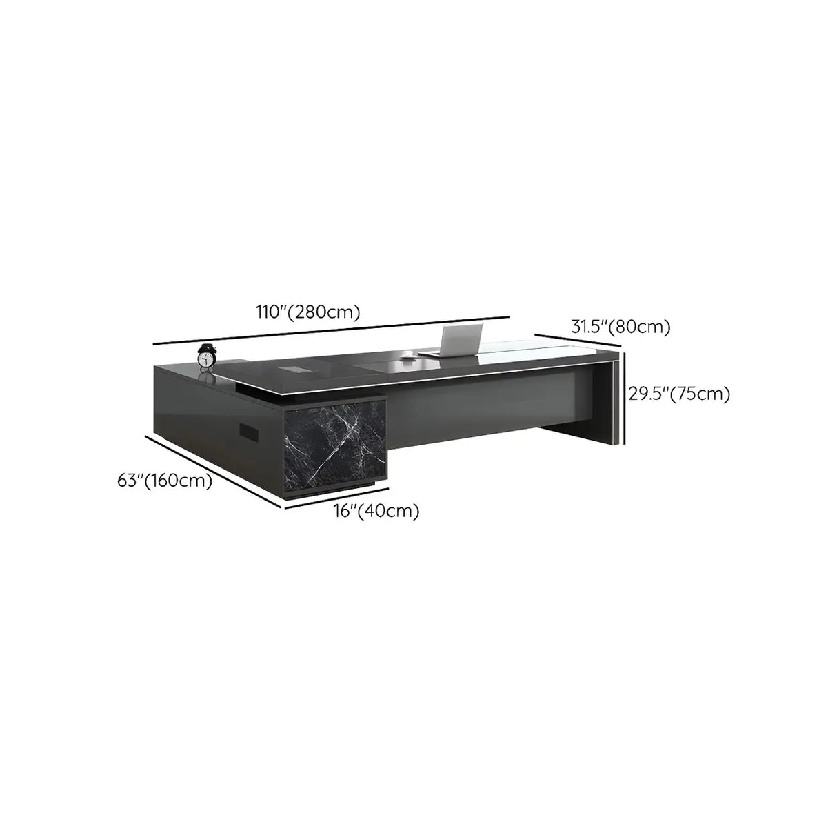Black Deep Width L-Shape Executive Desk with Drawers Image - 24
