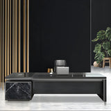 Black Deep Width L-Shape Executive Desk with Drawers Image - 4