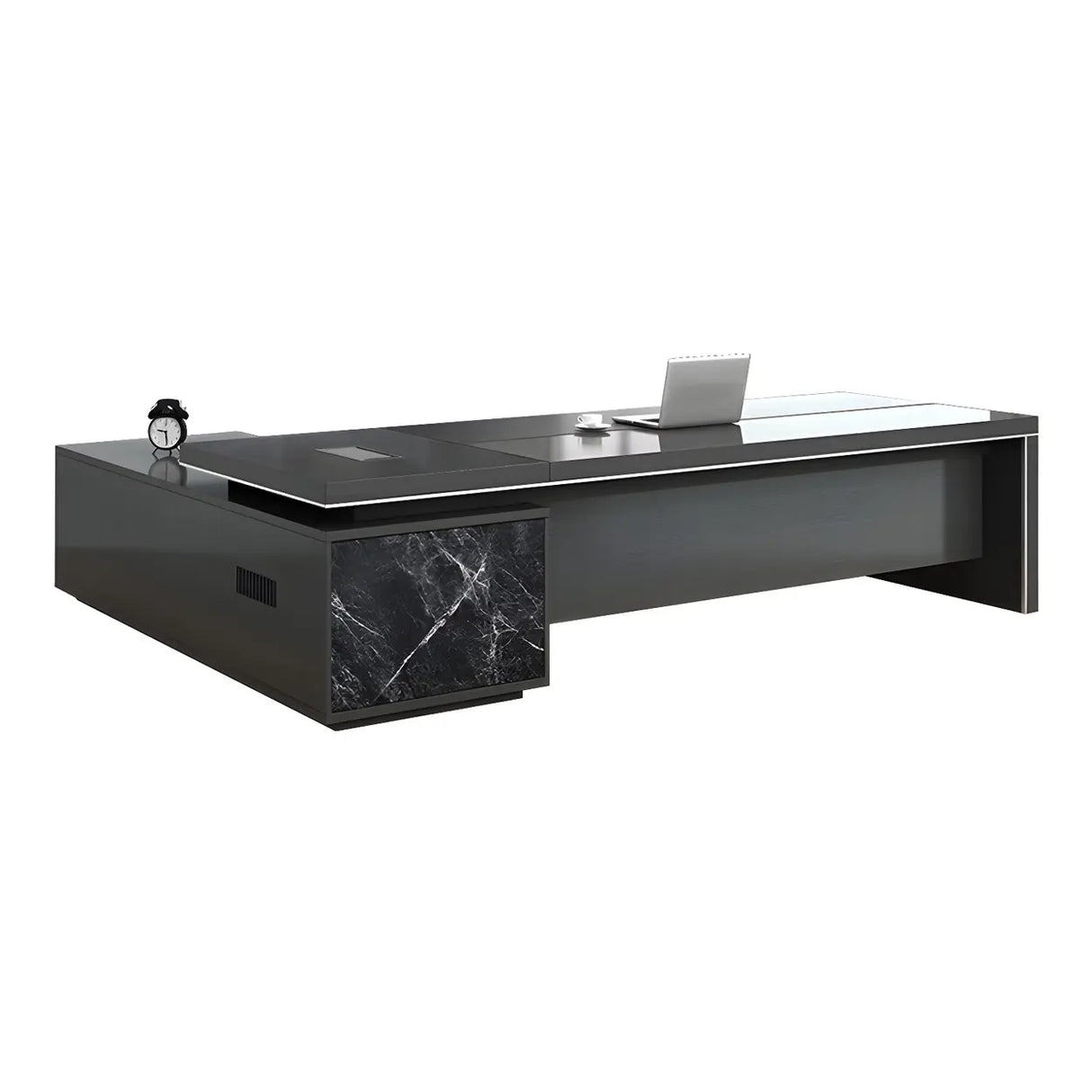 Black Deep Width L-Shape Executive Desk with Drawers Image - 5