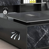Black Deep Width L-Shape Executive Desk with Drawers Image - 6