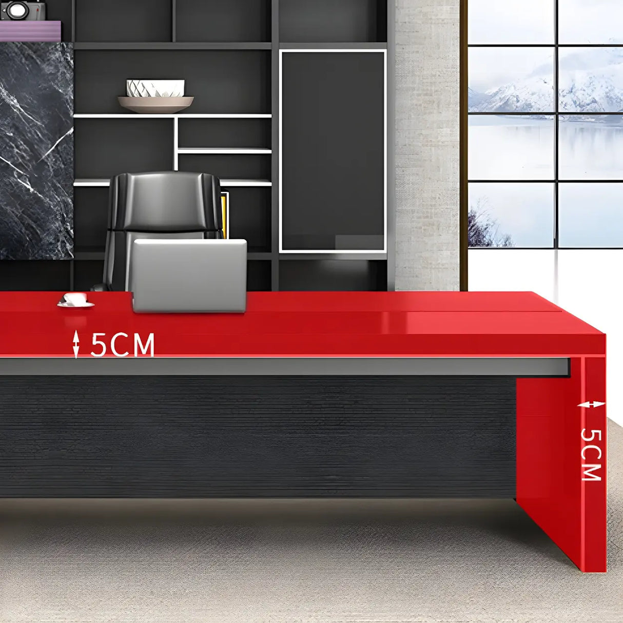 Black Deep Width L-Shape Executive Desk with Drawers Image - 9