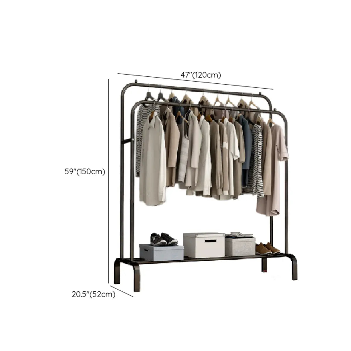 Black Double Rail Metal Freestanding Hooks Closet Rack 