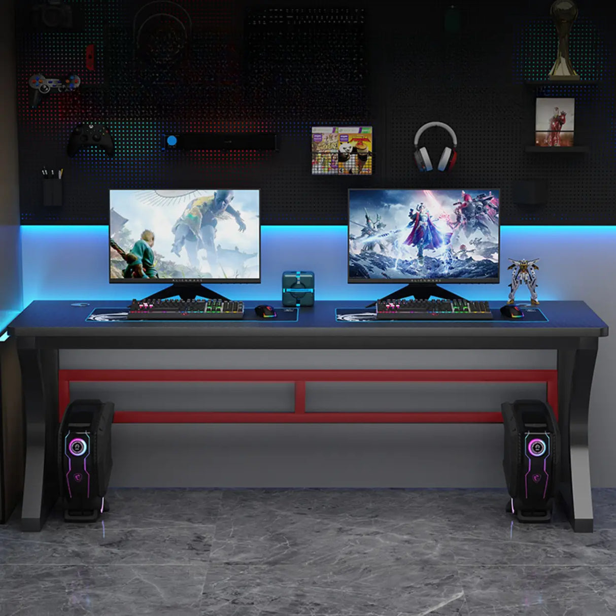 Black Double Standard Gaming Wood Desk with Cord Slots Image - 1