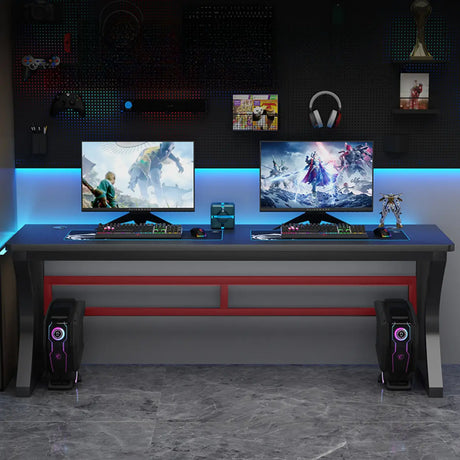 Black Double Standard Gaming Wood Desk with Cord Slots Image - 1