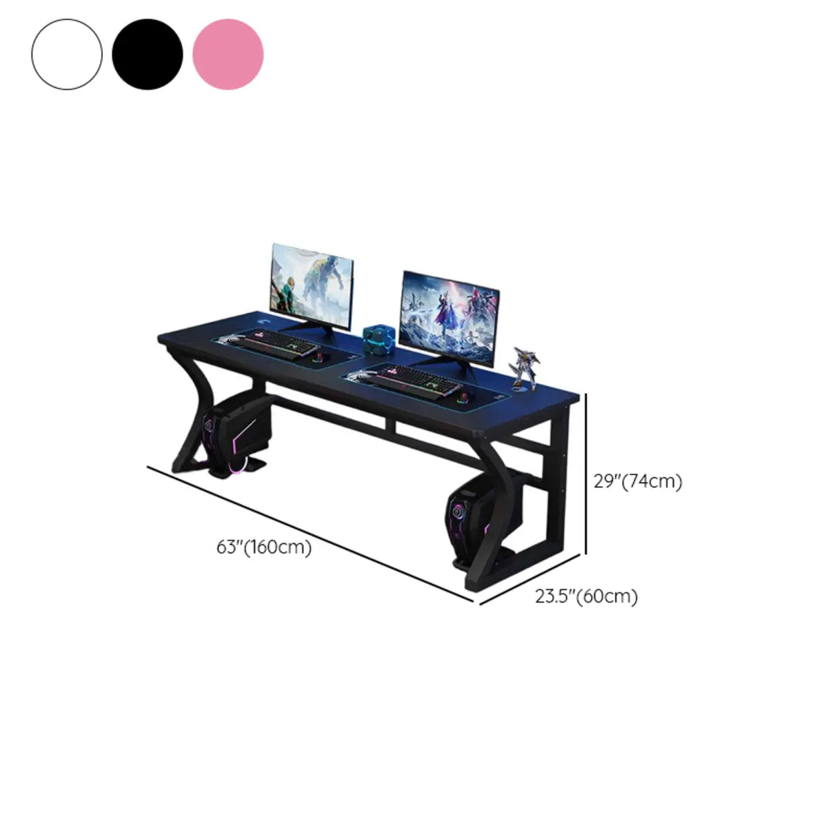 Black Double Standard Gaming Wood Desk with Cord Slots Image - 12