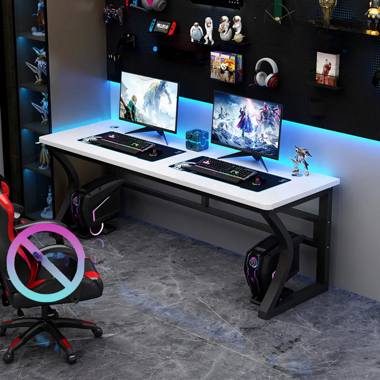 Black Double Standard Gaming Wood Desk with Cord Slots Image - 3