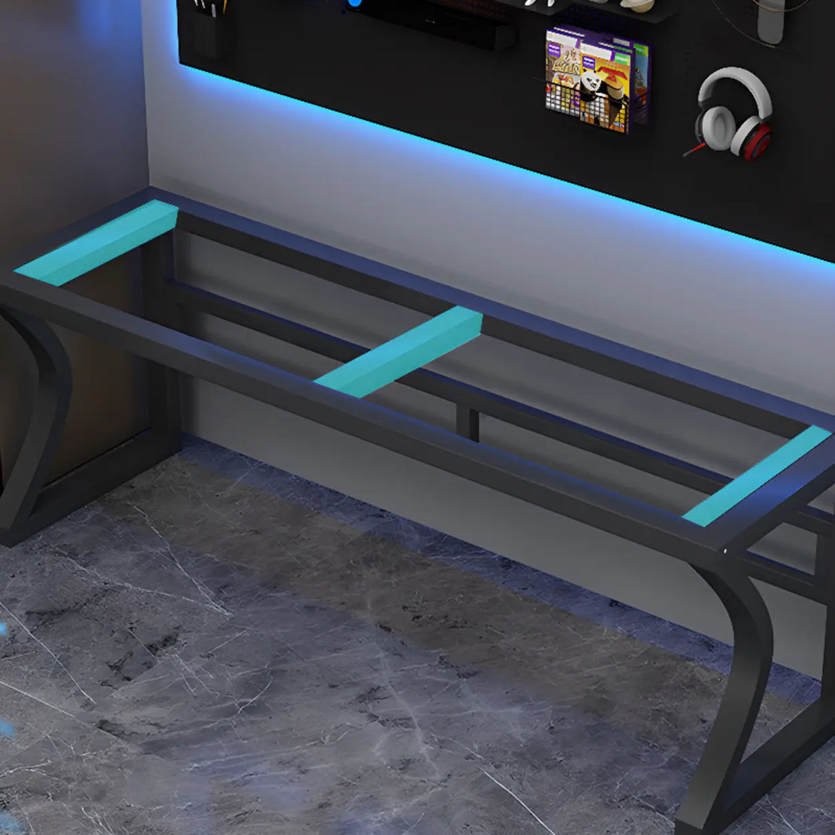 Black Double Standard Gaming Wood Desk with Cord Slots Image - 4