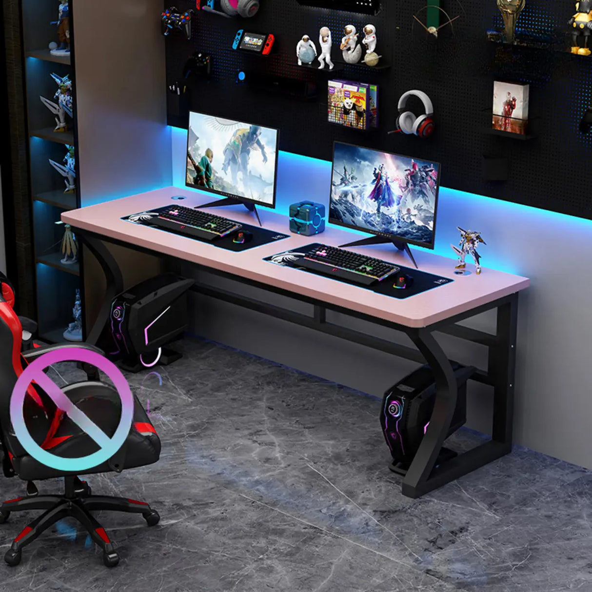 Black Double Standard Gaming Wood Desk with Cord Slots Image - 5
