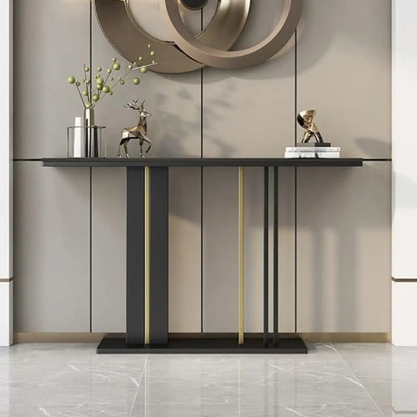 Black Elegant Rectangular Metal Abstract Console Table Image - 1