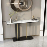 Black Elegant Rectangular Metal Abstract Console Table Image - 2