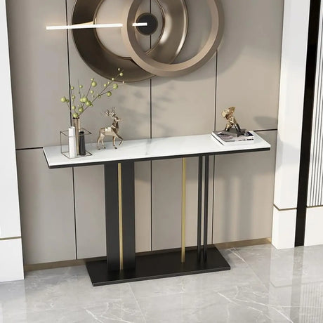 Black Elegant Rectangular Metal Abstract Console Table Image - 2