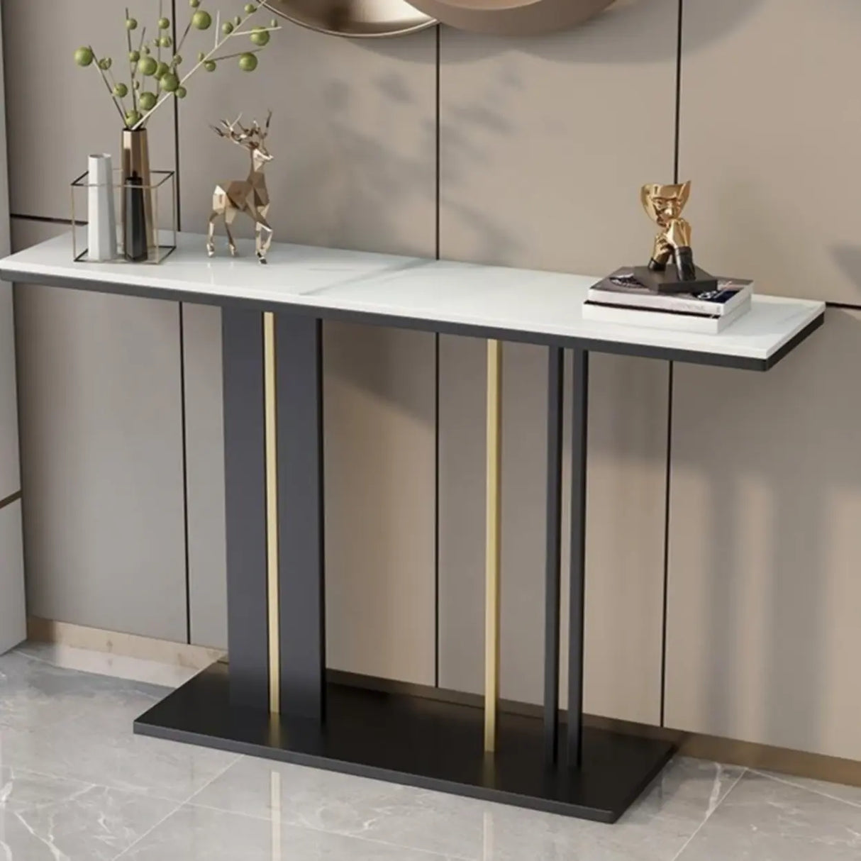 Black Elegant Rectangular Metal Abstract Console Table Image - 5