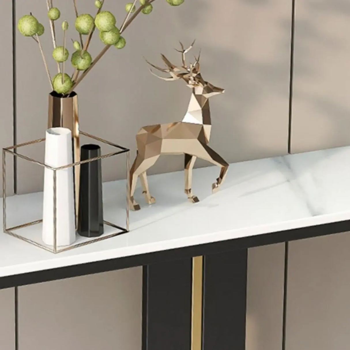 Black Elegant Rectangular Metal Abstract Console Table Image - 6
