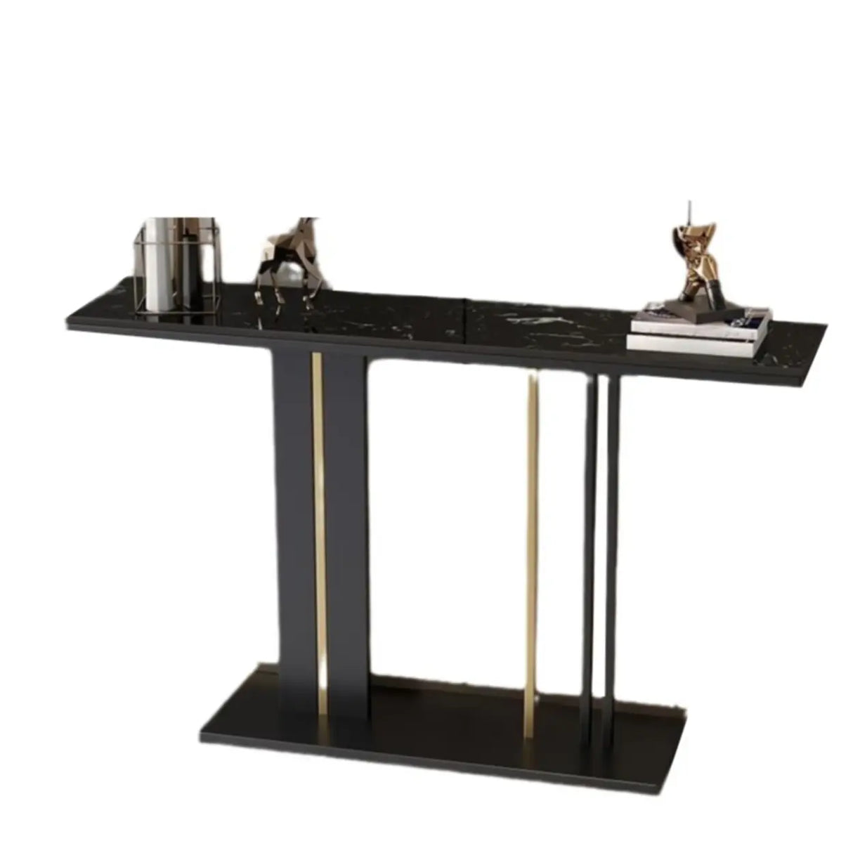 Black Elegant Rectangular Metal Abstract Console Table Image - 7
