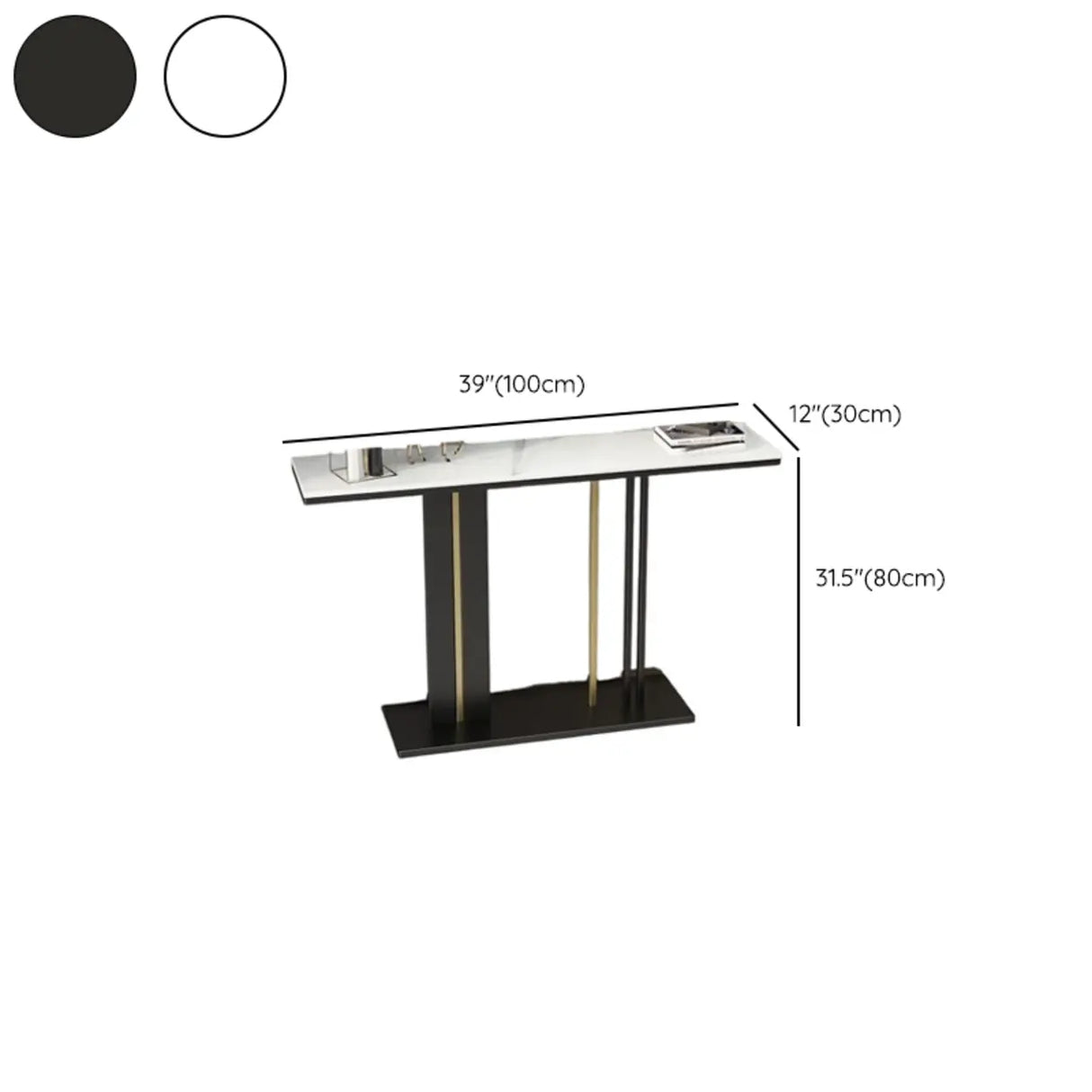 Black Elegant Rectangular Metal Abstract Console Table Image - 9