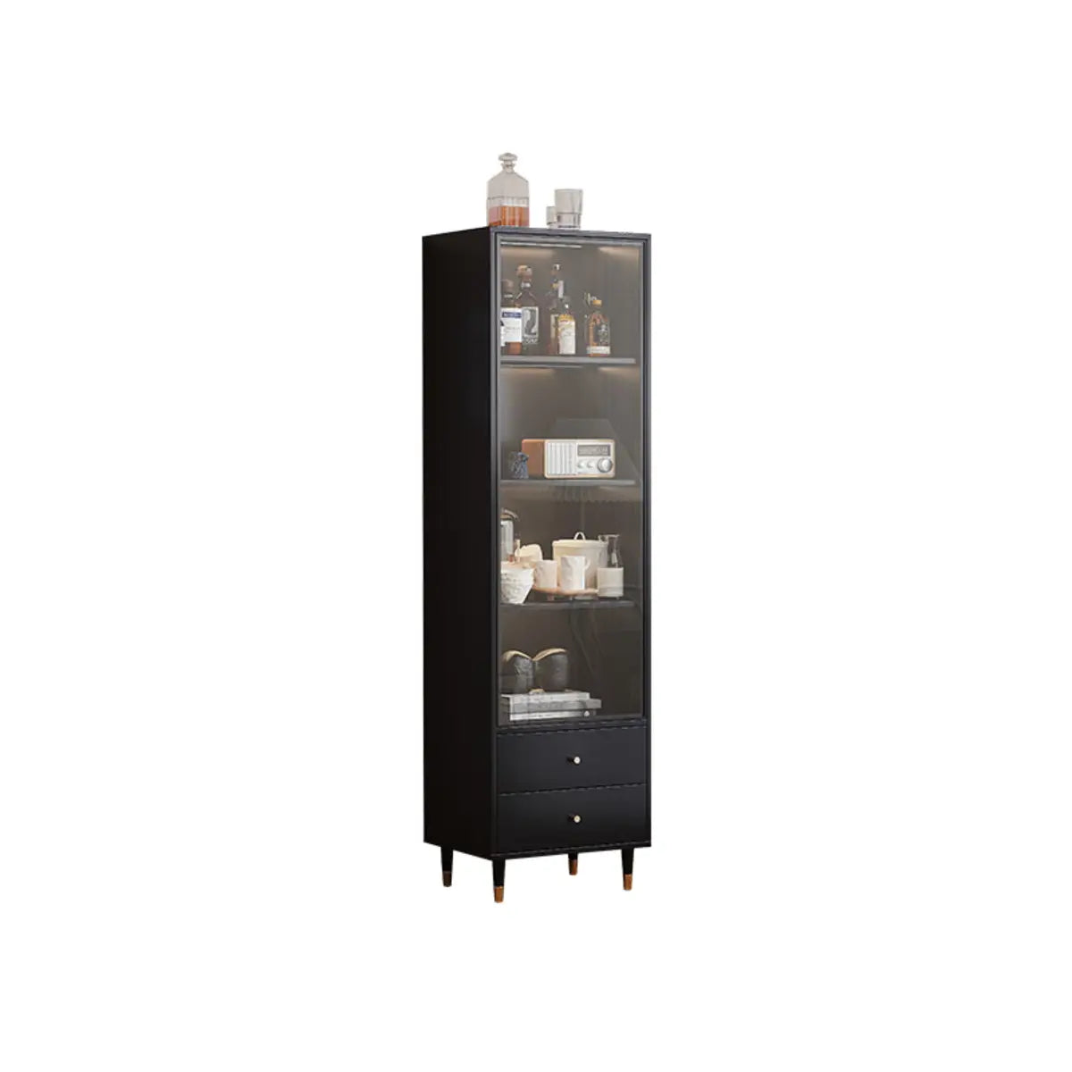 Black Enclosed Glass Living Room Storage China Cabinet Image - 5