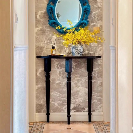 Black Entryway Half-circle Turned Leg Wood Console Table Image - 1