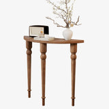 Black Entryway Half Moon Pine Three Legs Console Table Image - 5