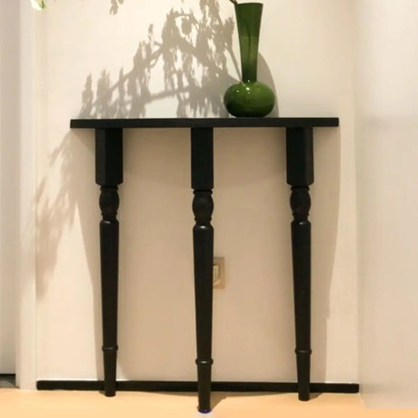 Black Entryway Half Moon Three Legs Wood Console Table Image - 1