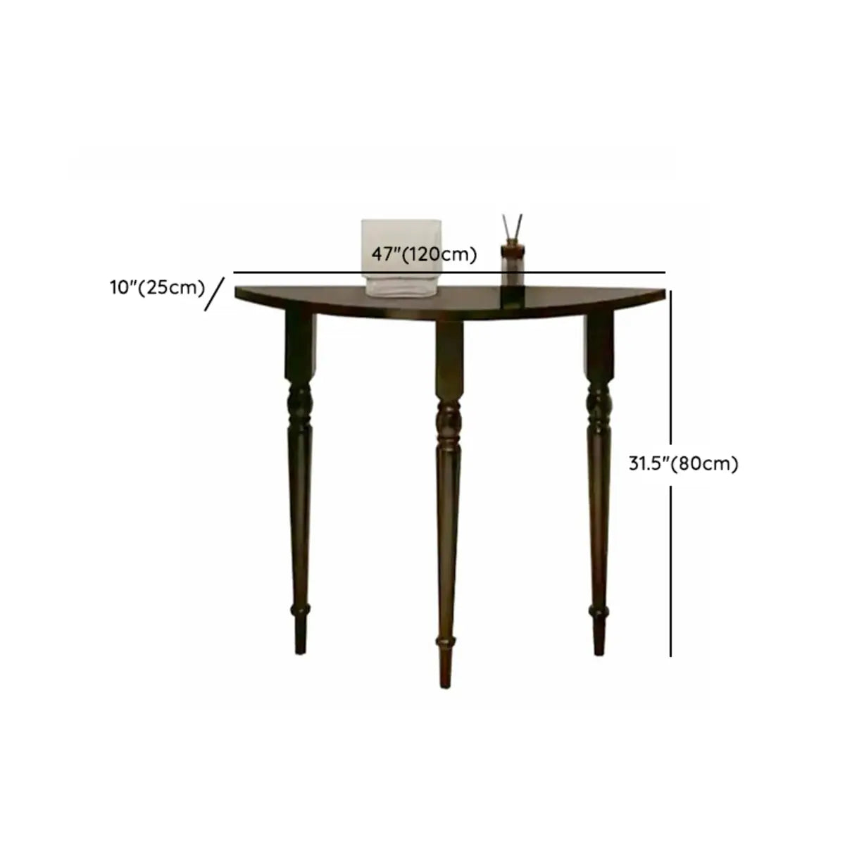 Black Entryway Half Moon Three Legs Wood Console Table Image - 11