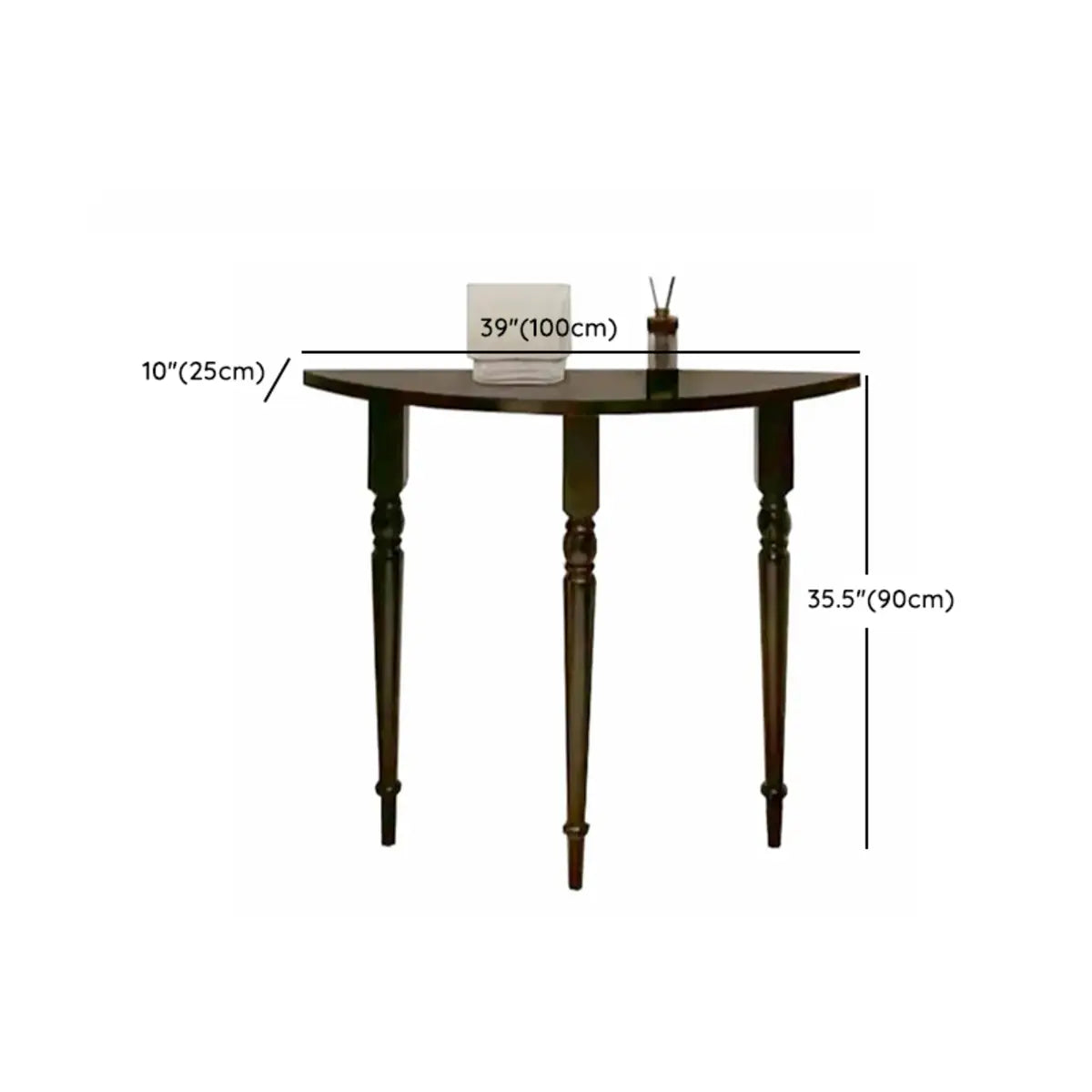 Black Entryway Half Moon Three Legs Wood Console Table Image - 12